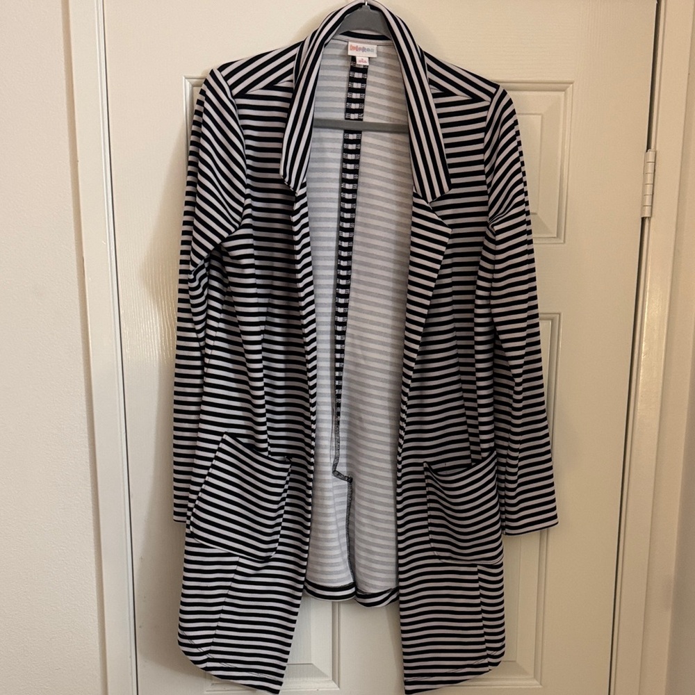 LulaRoe Gwen Black and White Striped Blazer